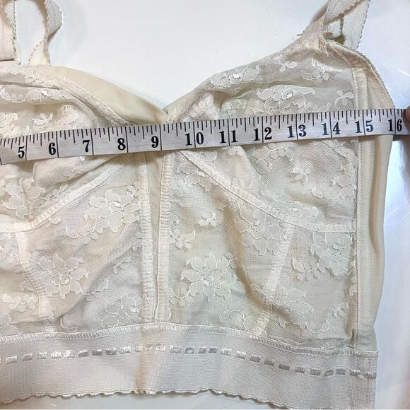 Vintage 1950s / 1960s Ivory Lace Panel Long Line Soft Cup Bra Corset Bustier - Picture 7 of 11